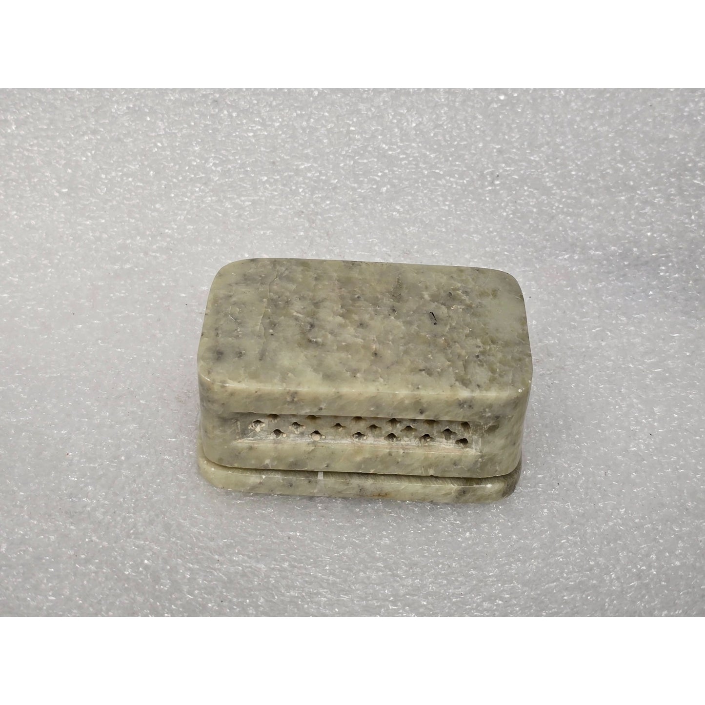 Vintage Handmade Soapstone Trinket Jewelry Box With Floral Inlay Design India