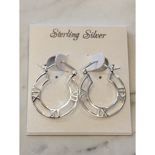 Roman Numeral Sterling Silver Hoop Earrings
