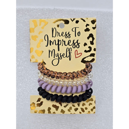 Set Of 4 Spiral Hair Ties Brown Clear Lavender & Black Dress To Impress Myself