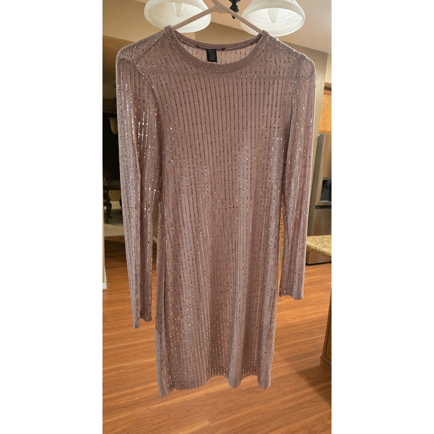 Morgan & Co Women's Small Pink Sequin Long Sleeve Cocktail Party Mini Dress