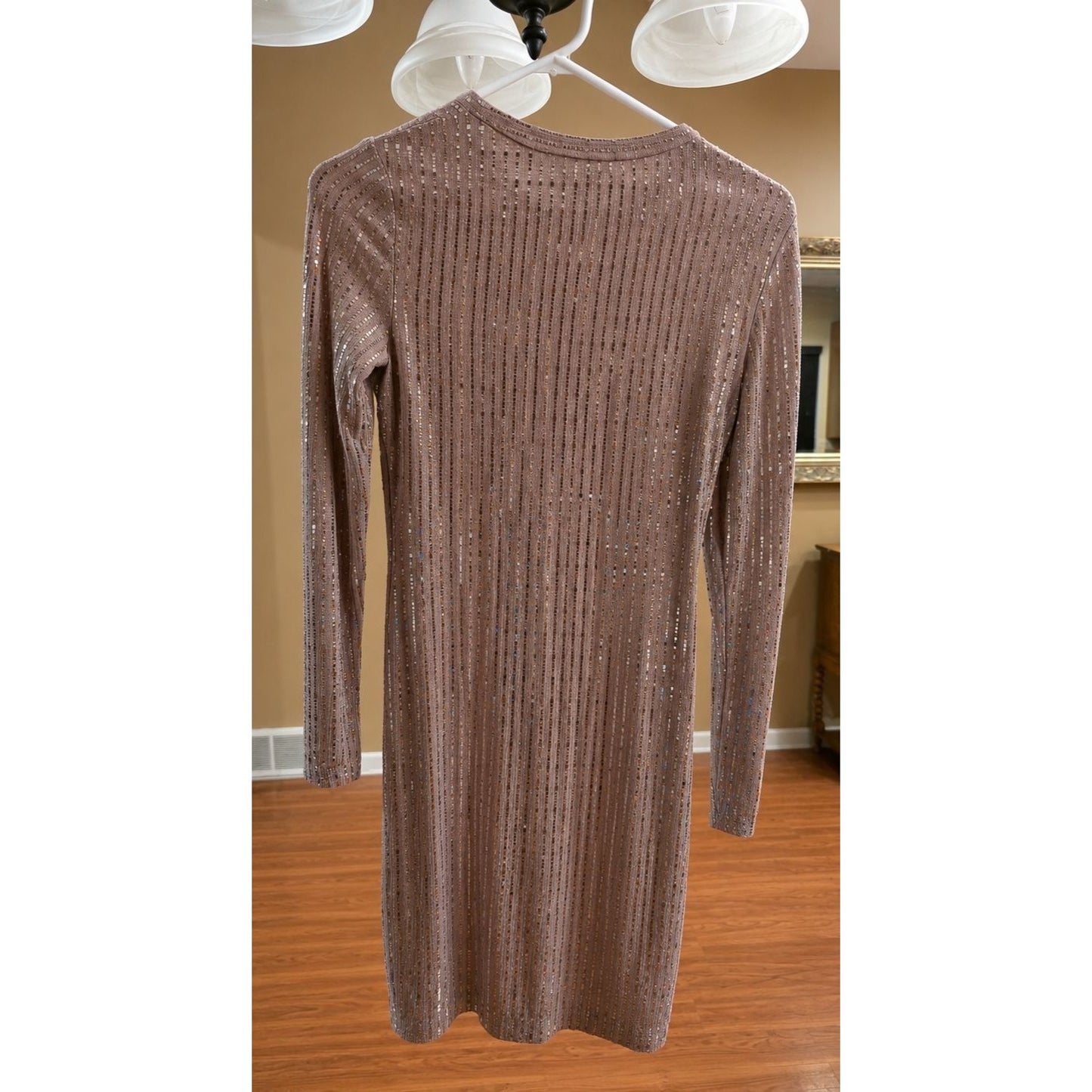 Morgan & Co Women's Small Pink Sequin Long Sleeve Cocktail Party Mini Dress