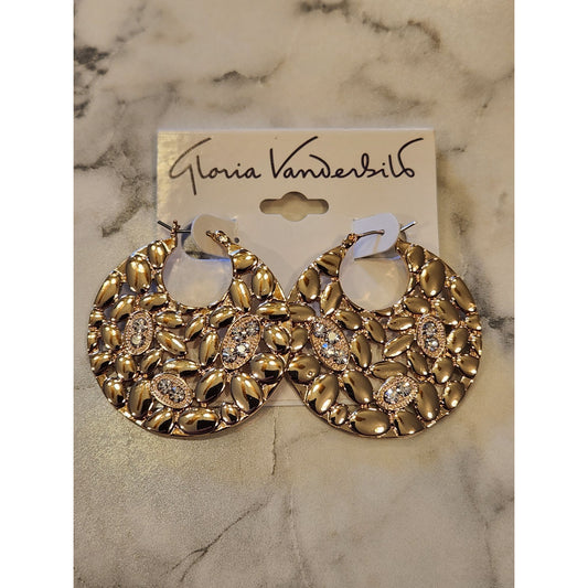 Gold-Tone Gloria Vanderbilt Hoop Earrings With Rhinestone Accents