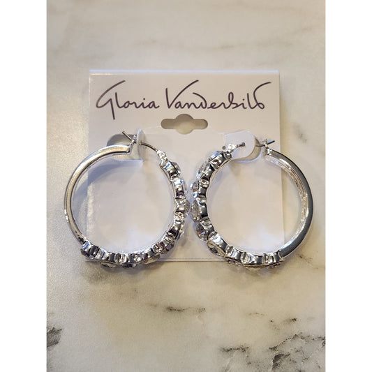 Gloria Vanderbilt Silver-Tone Rhinestone Hoop Earrings