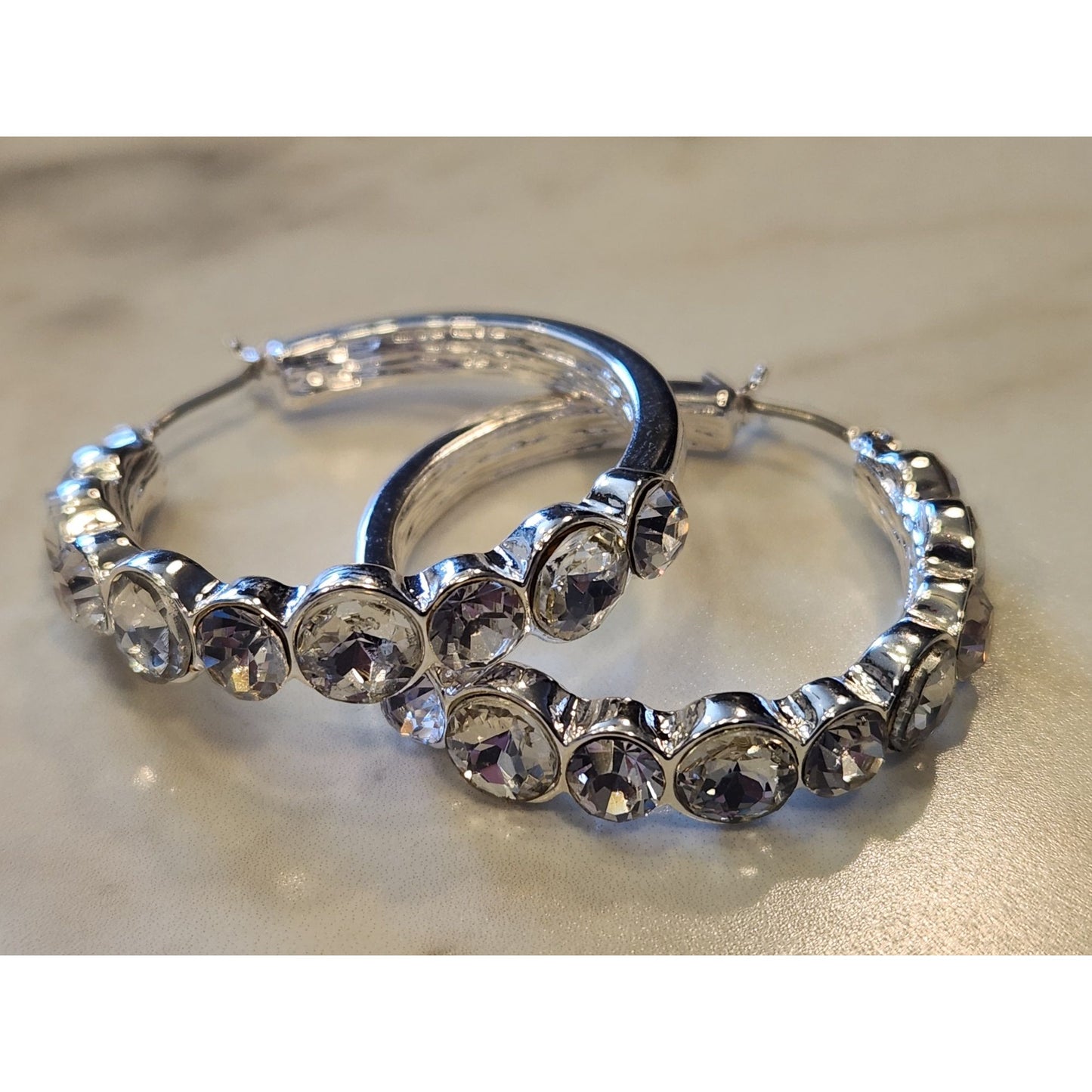 Gloria Vanderbilt Silver-Tone Rhinestone Hoop Earrings