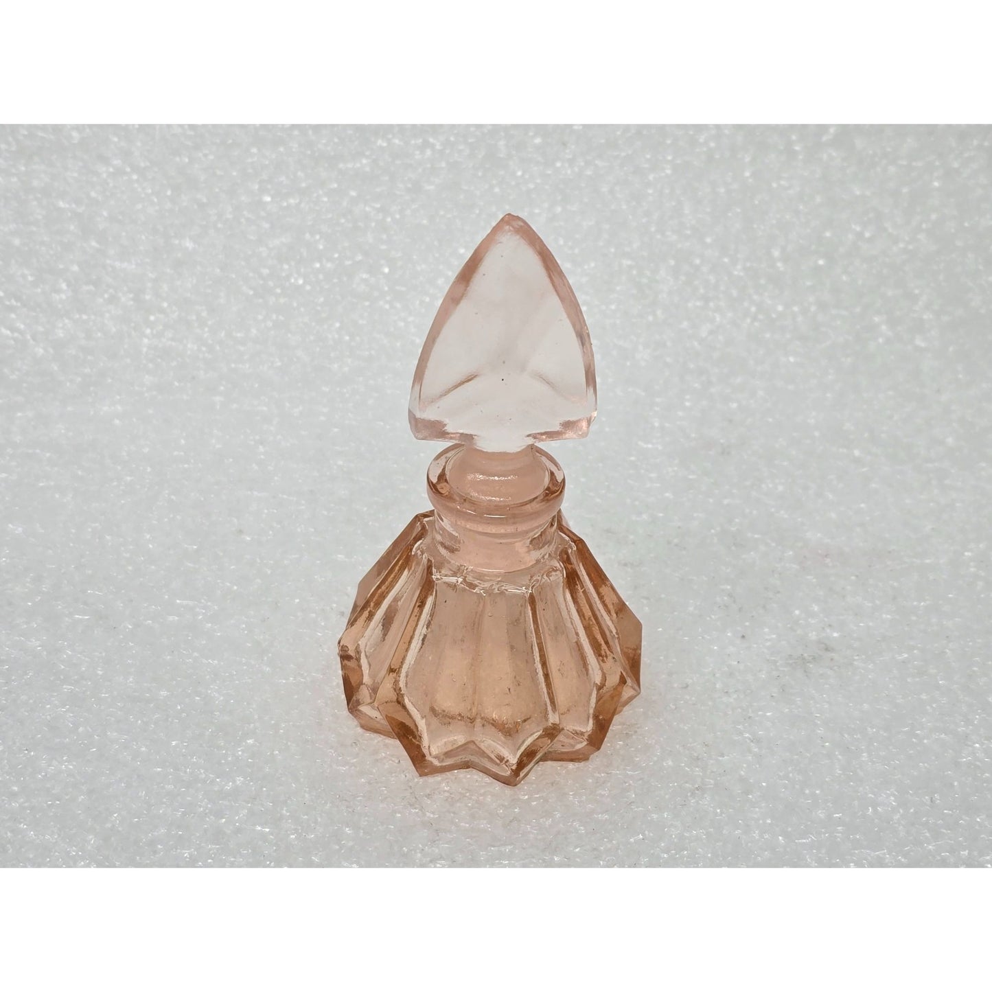 Vintage Pink Glass Perfume Bottle Faceted Art Deco Vanity Bottle with Stopper
