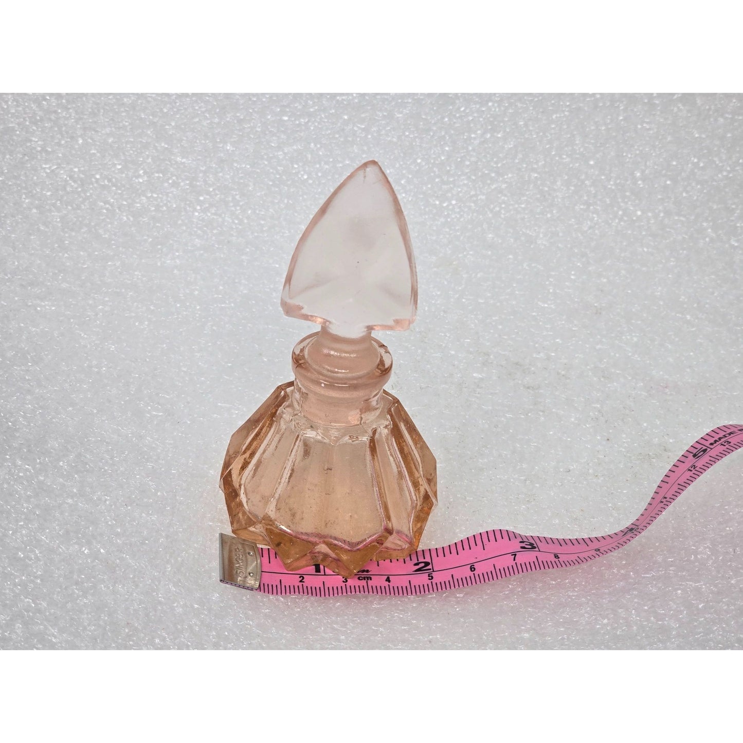 Vintage Pink Glass Perfume Bottle Faceted Art Deco Vanity Bottle with Stopper