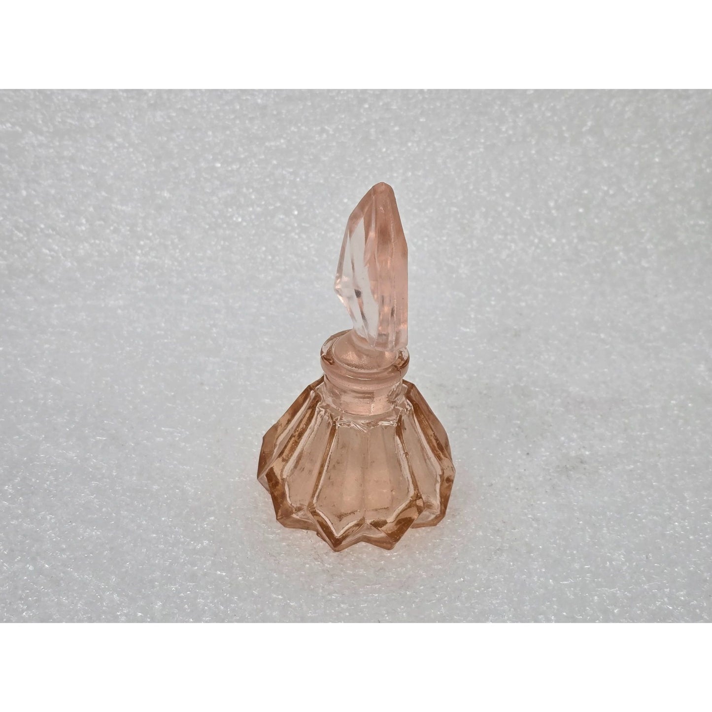 Vintage Pink Glass Perfume Bottle Faceted Art Deco Vanity Bottle with Stopper