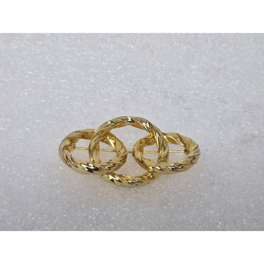 Vintage Gold Tone Interlocking Circle Brooch Triple Ring Design