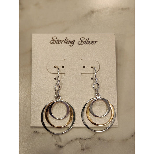 Sterling Silver & Gold-Tone Triple Circle Dangle Earrings