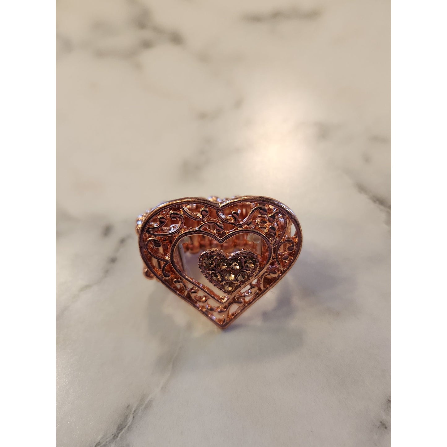 Paparazzi Find It In Your Heart Rose Gold Filigree Heart Ring Adjustable Band
