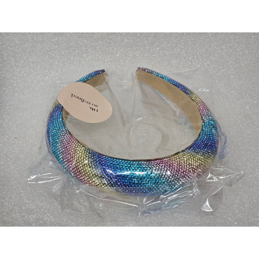 Oh So Refined Multicolor Rhinestone Embellished Padded Headband Women's Rainbow