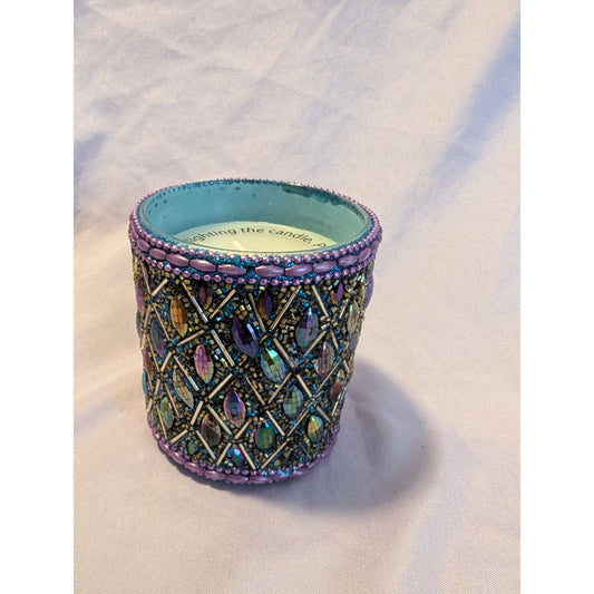 Jeweled Beaded Candle Purple Blue Green