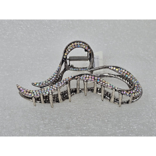Silver Rhinestone Heart Wave Hair Claw Clip For Women