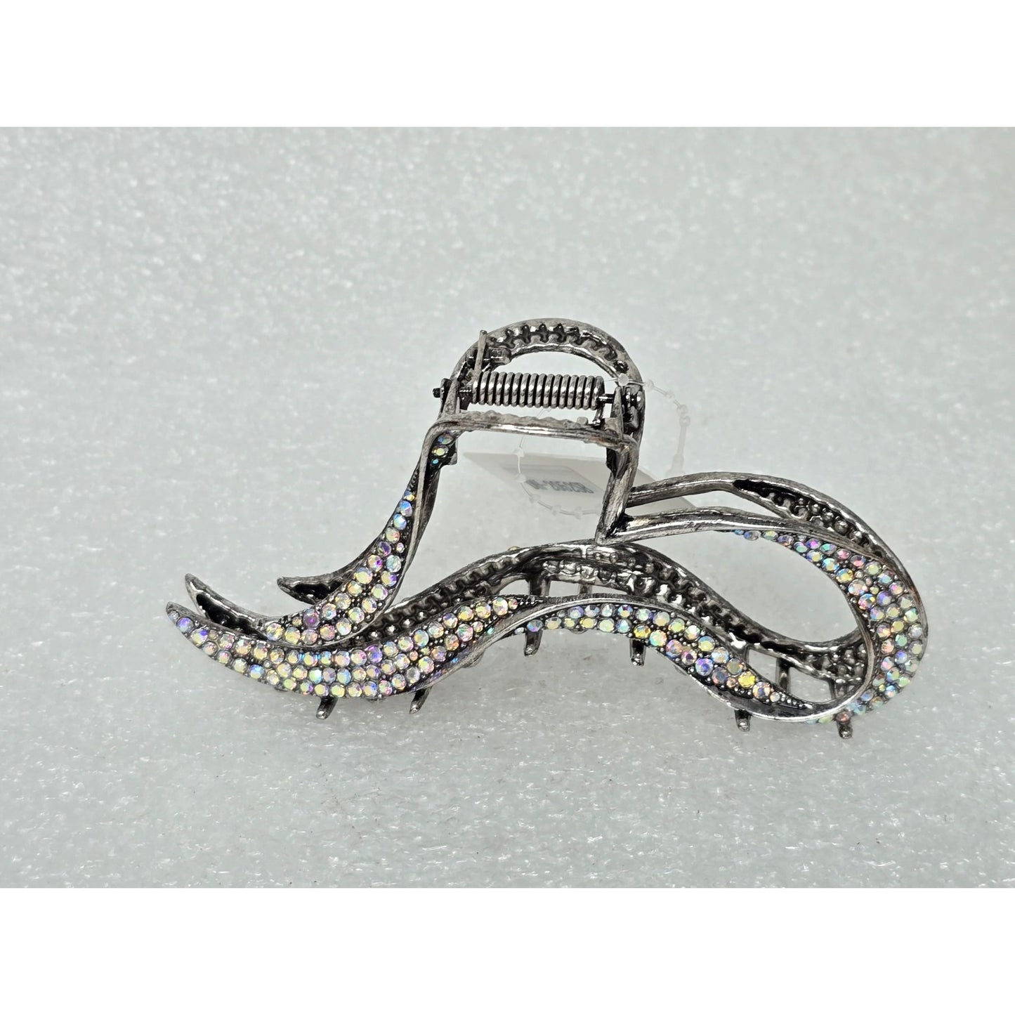 Silver Rhinestone Heart Wave Hair Claw Clip For Women