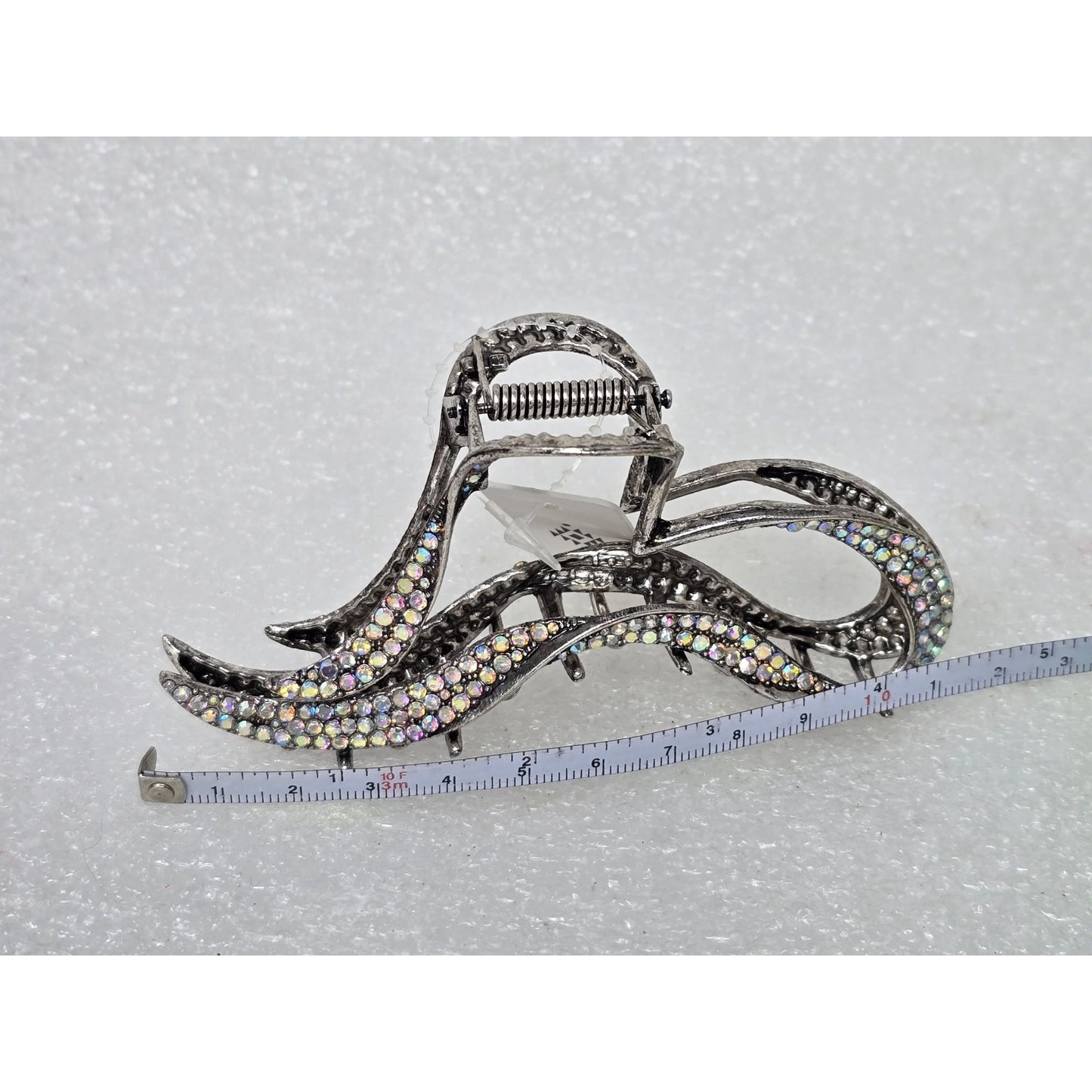 Silver Rhinestone Heart Wave Hair Claw Clip For Women
