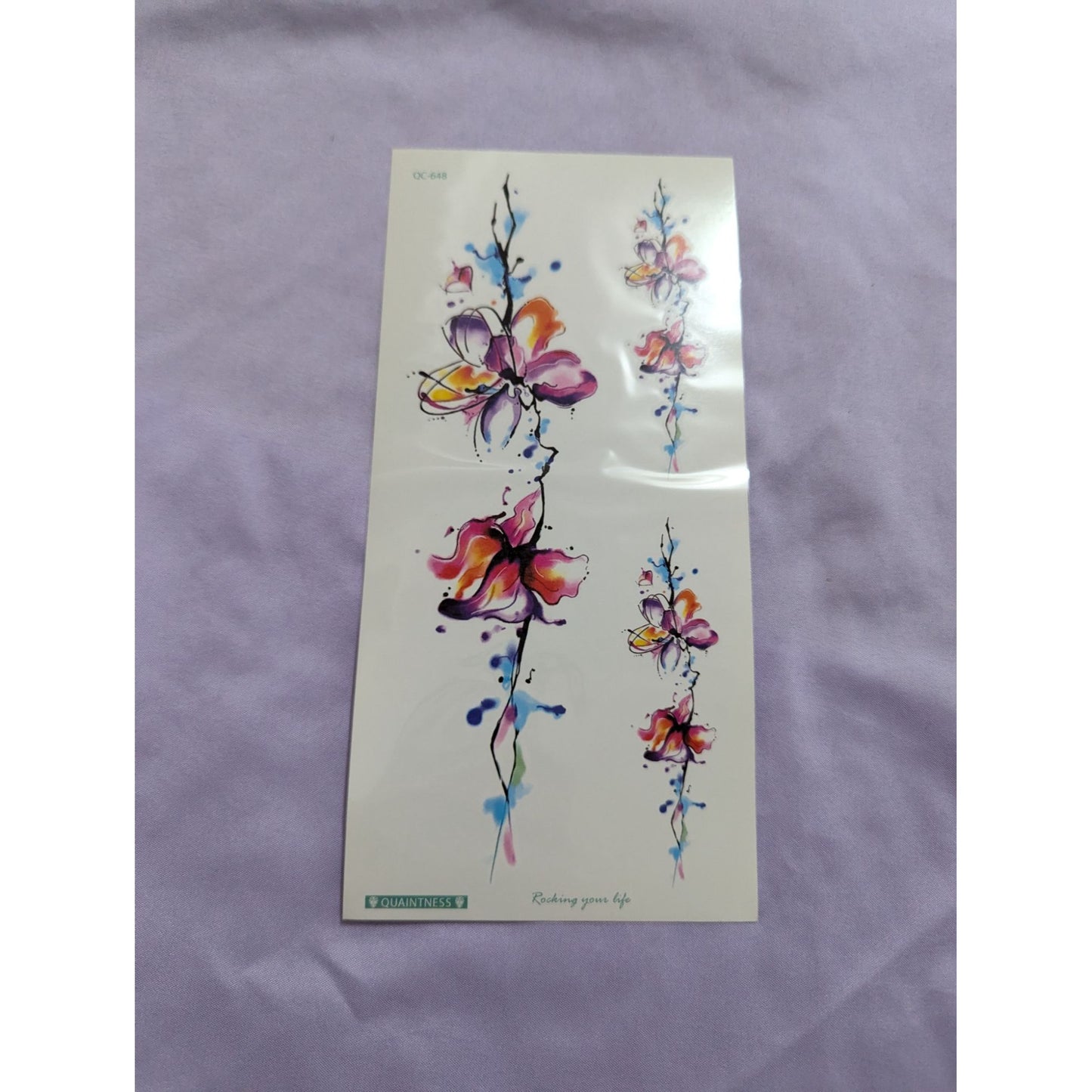 Watercolor Orchid Temporary Tattoo - Vibrant Floral Body Art Design (QC-648)