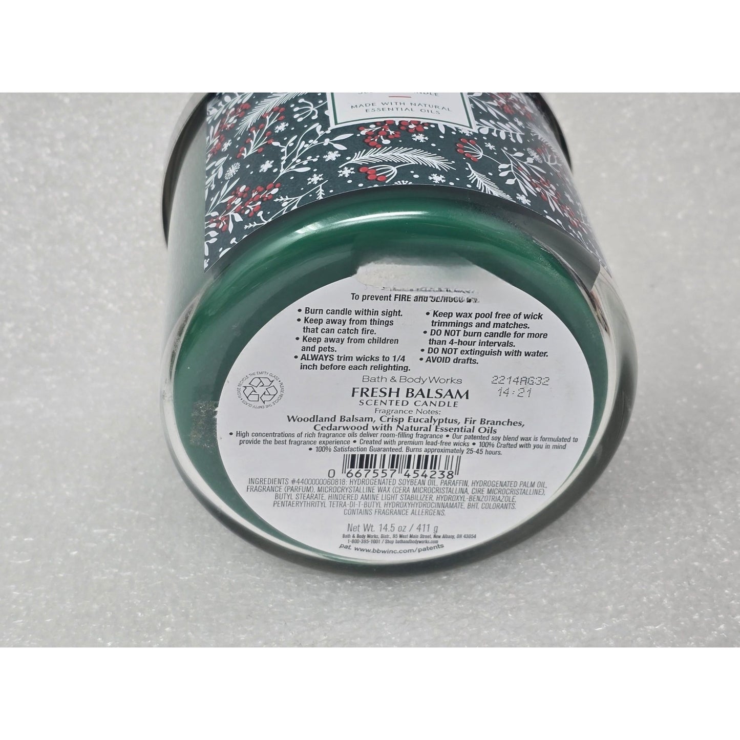 Bath & Body Works Fresh Balsam 3-Wick Scented Candle 14.5 Oz With Essential Oils