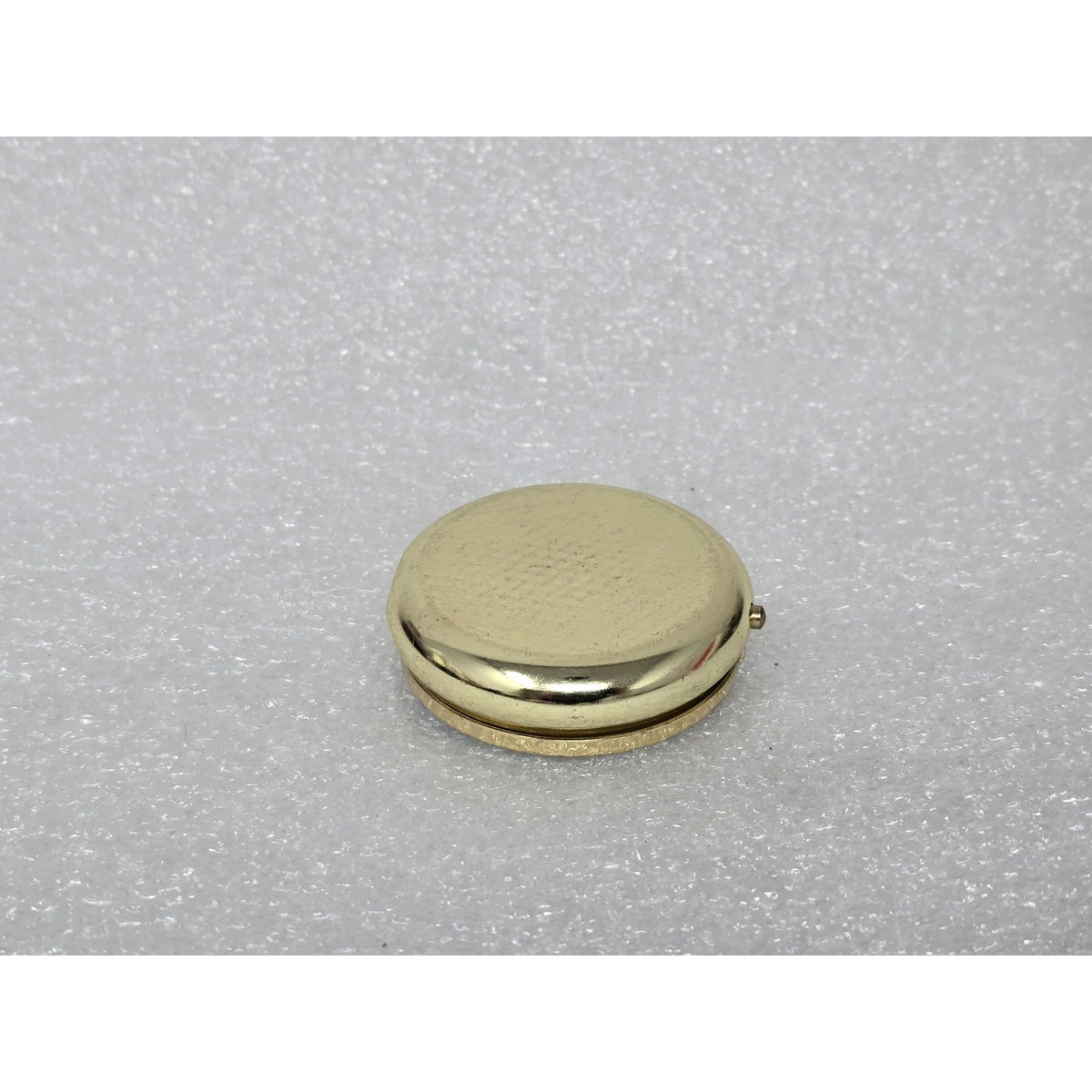 Vintage Gold-Tone Round Pill Box With Blue Enamel Design & 3 Compartments
