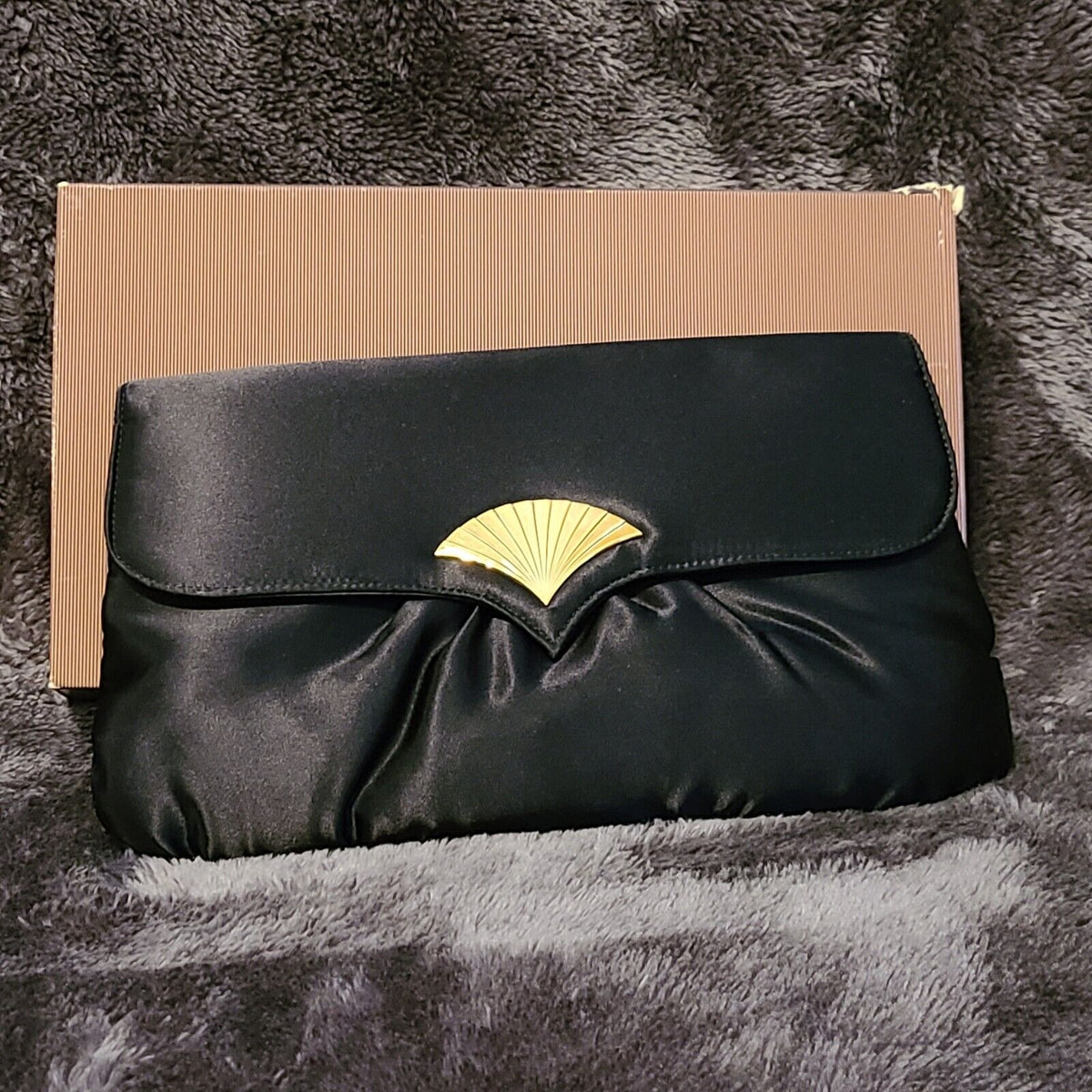 Vintage Avon Black Satin Evening Bag Clutch Crossbody Purse With Gold Accent From Gallery Originals