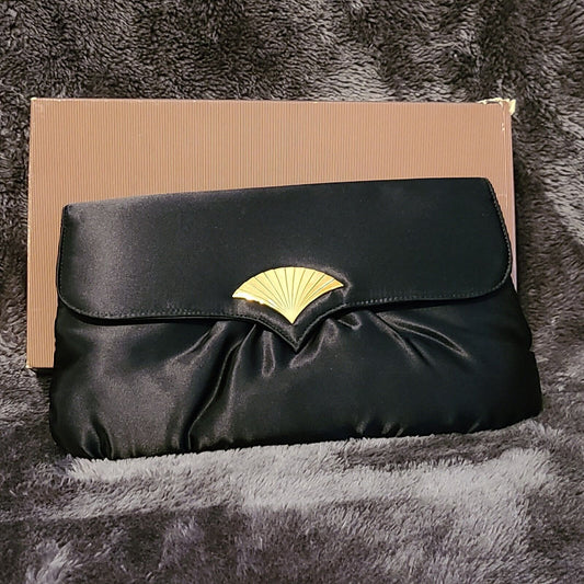 Vintage Avon Black Satin Evening Bag Clutch Crossbody Purse With Gold Accent From Gallery Originals