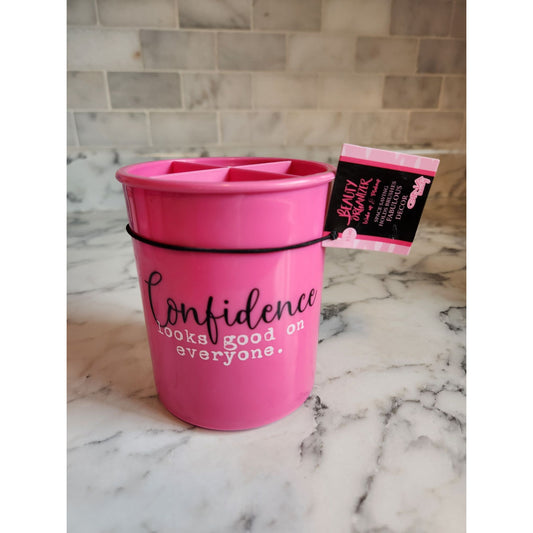 Pink Beauty Organizer With Confidence Looks Good On Everyone Quote