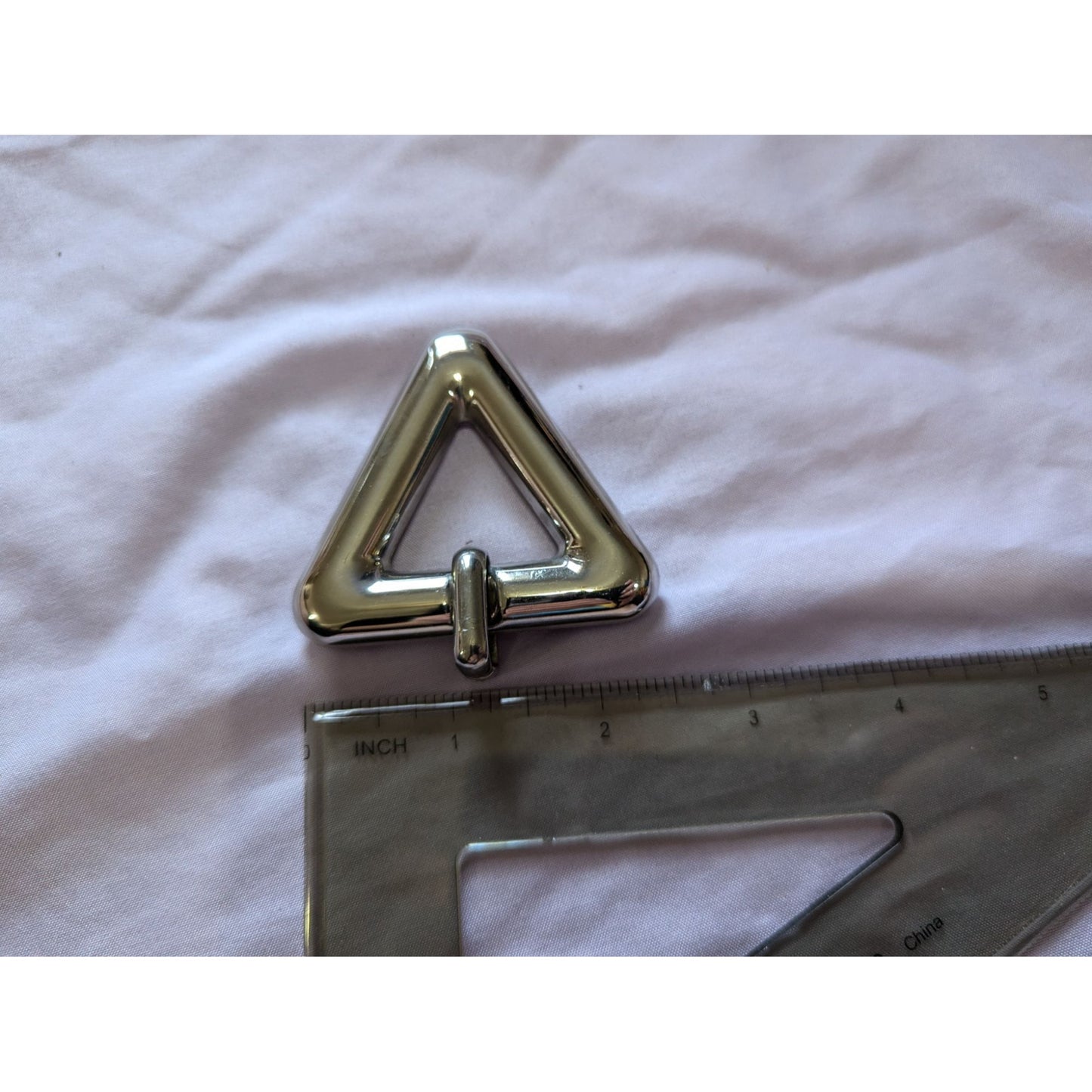 Vintage Triangle Shaped Metal Necklace Pendant Silver Tone