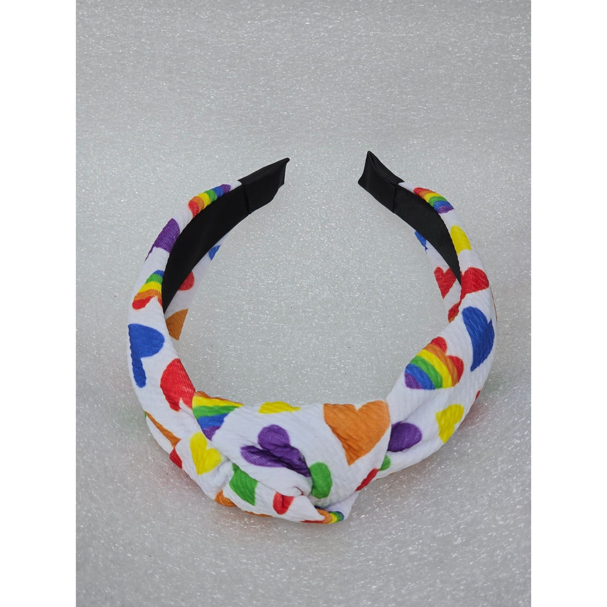 Rainbow Heart Knot Headband Colorful Pattern Women's Accessory Knotted