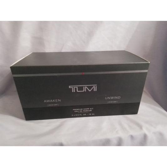 Tumi Mens Premium Dopp Kit With Awaken & Unwind Eau De Parfum 0.5 Oz ea Cologne