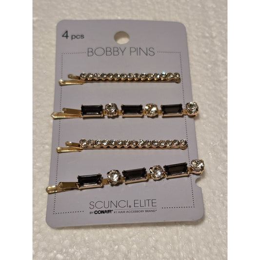 Scunci Elite Bobby Pins With Rhinestones & Black Accents - 4 Pcs