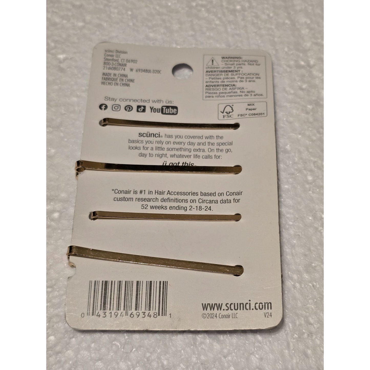 Scunci Elite Bobby Pins With Rhinestones & Black Accents - 4 Pcs