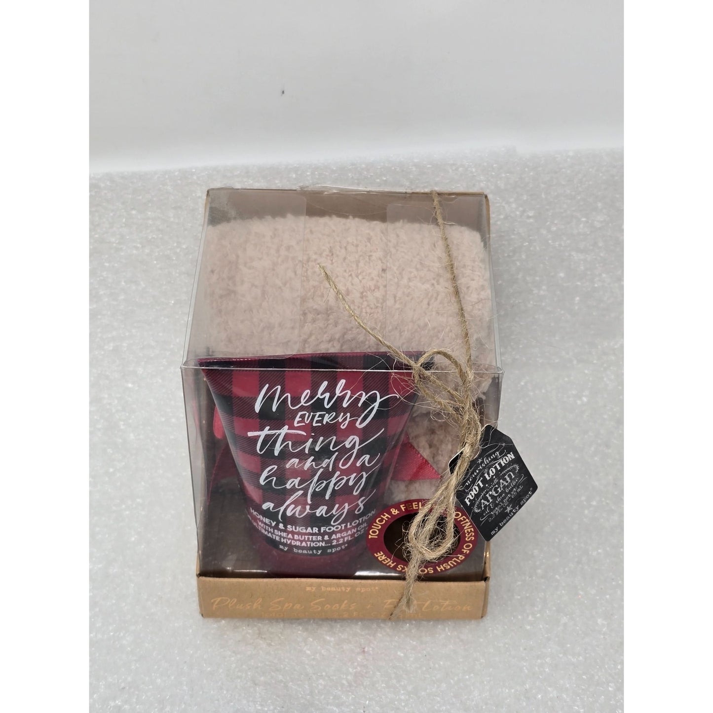 Plush Spa Socks & Honey & Sugar Foot Lotion Gift Set Argan Oil & Shea Butter