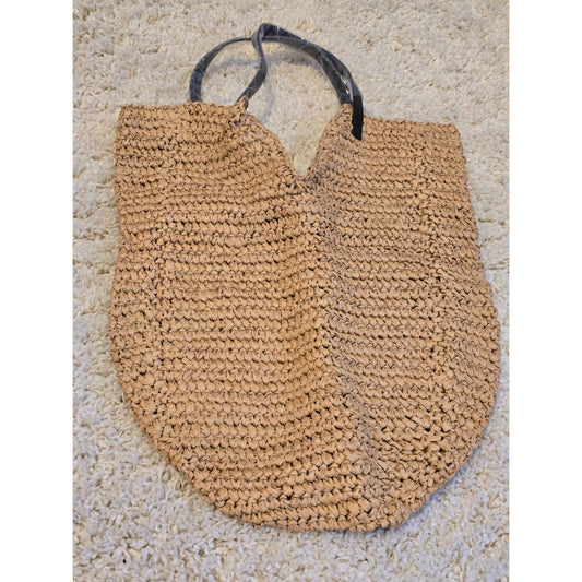 Banana Republic Woven Straw Tote Bag Synthetic Leather Handles One Size Beige