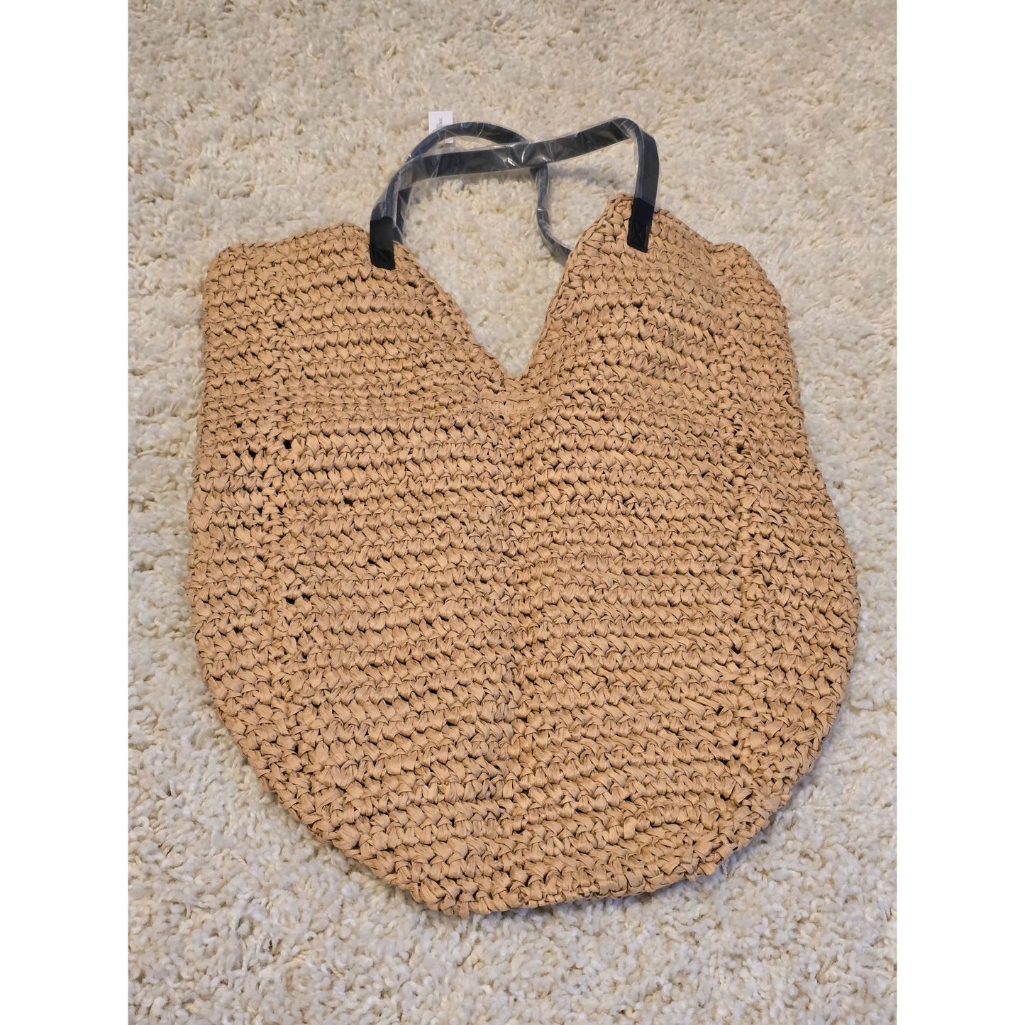 Banana Republic Woven Straw Tote Bag Synthetic Leather Handles One Size Beige