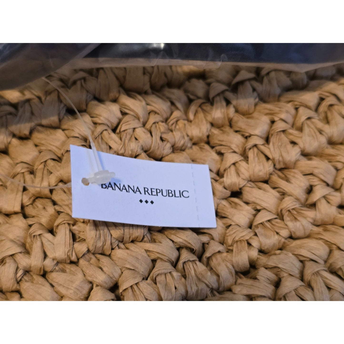 Banana Republic Woven Straw Tote Bag Synthetic Leather Handles One Size Beige