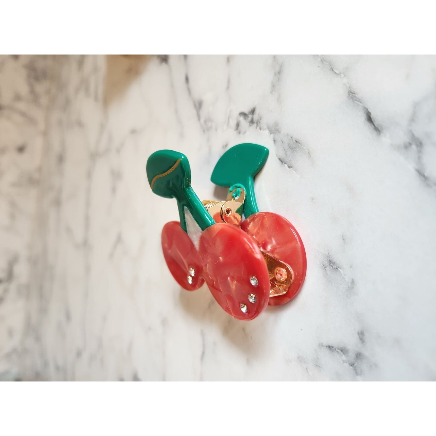 Pink Linen Fruit-Themed Hair Clips With Cherry Strawberry & Pineapple Designs