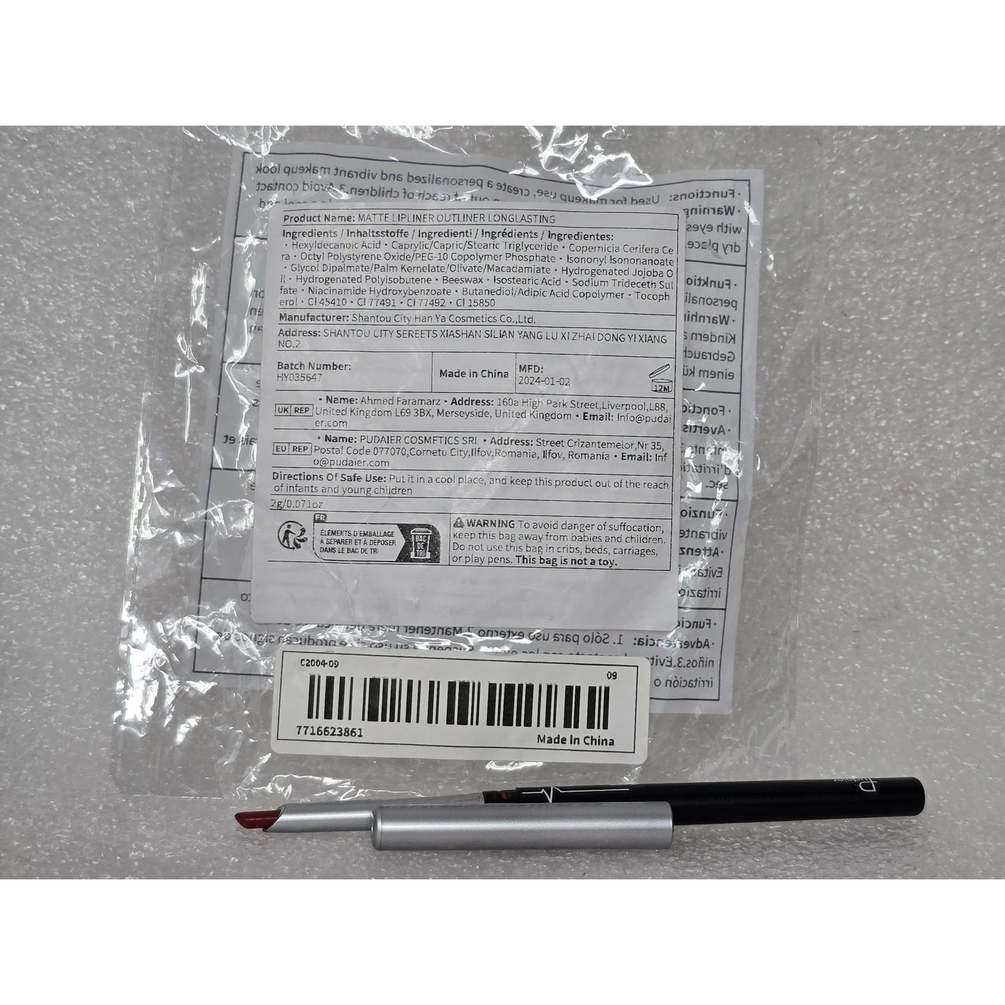 Pudaier Matte Lip Liner Outliner Longwear Lip Pencil 09 Red