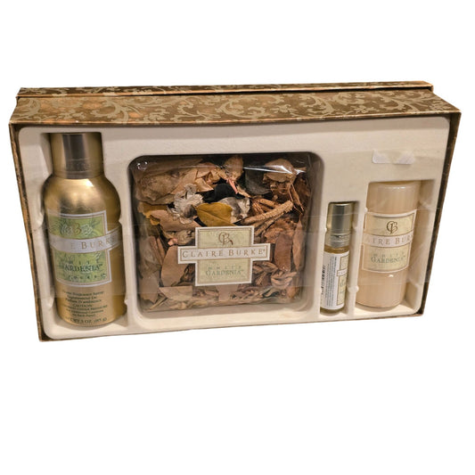 Claire Burke White Gardenia Home Fragrance Set Candle Potpourri Room Spray & Oil