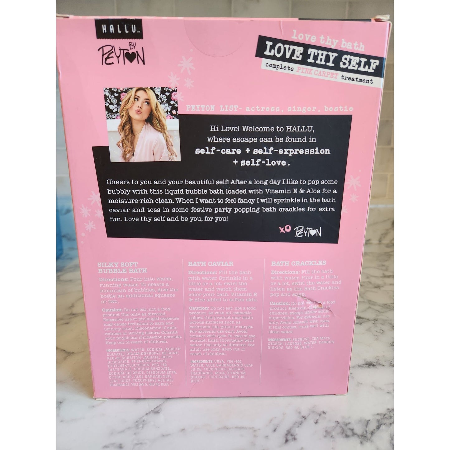 Hallu By Peyton Love Thy Self Pink Carpet Bath Set Bubble Bath Caviar & Crackles