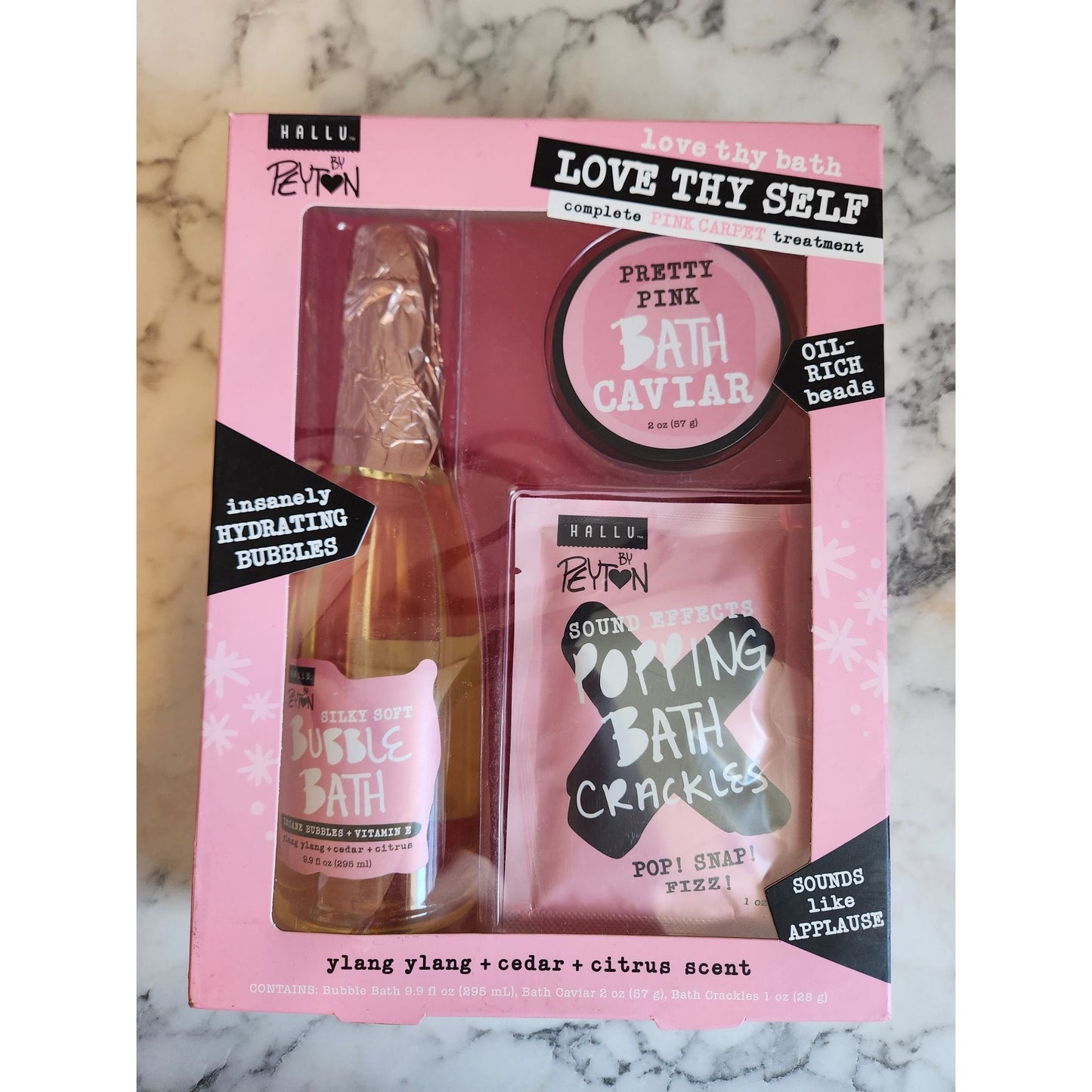 Hallu By Peyton Love Thy Self Pink Carpet Bath Set Bubble Bath Caviar & Crackles