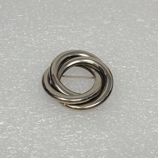 Vintage Twisted infinity Circle Brooch Pin Silver Tone Layered