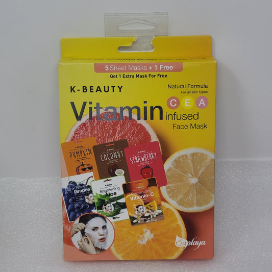 K-Beauty Vitamin Infused Face Mask 5 Sheet Masks + 1