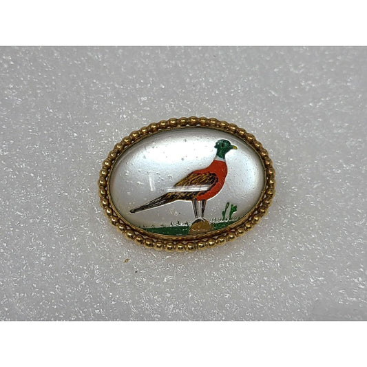 Vintage Pheasant Intaglio Glass WRE W. E. Richards Company 14K G.F. Brooch