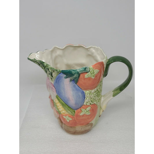 Vintage 1986 Fitz & Floyd Vegetable Garden Pitcher Glazed 1 3/4 Quarts 8” FF